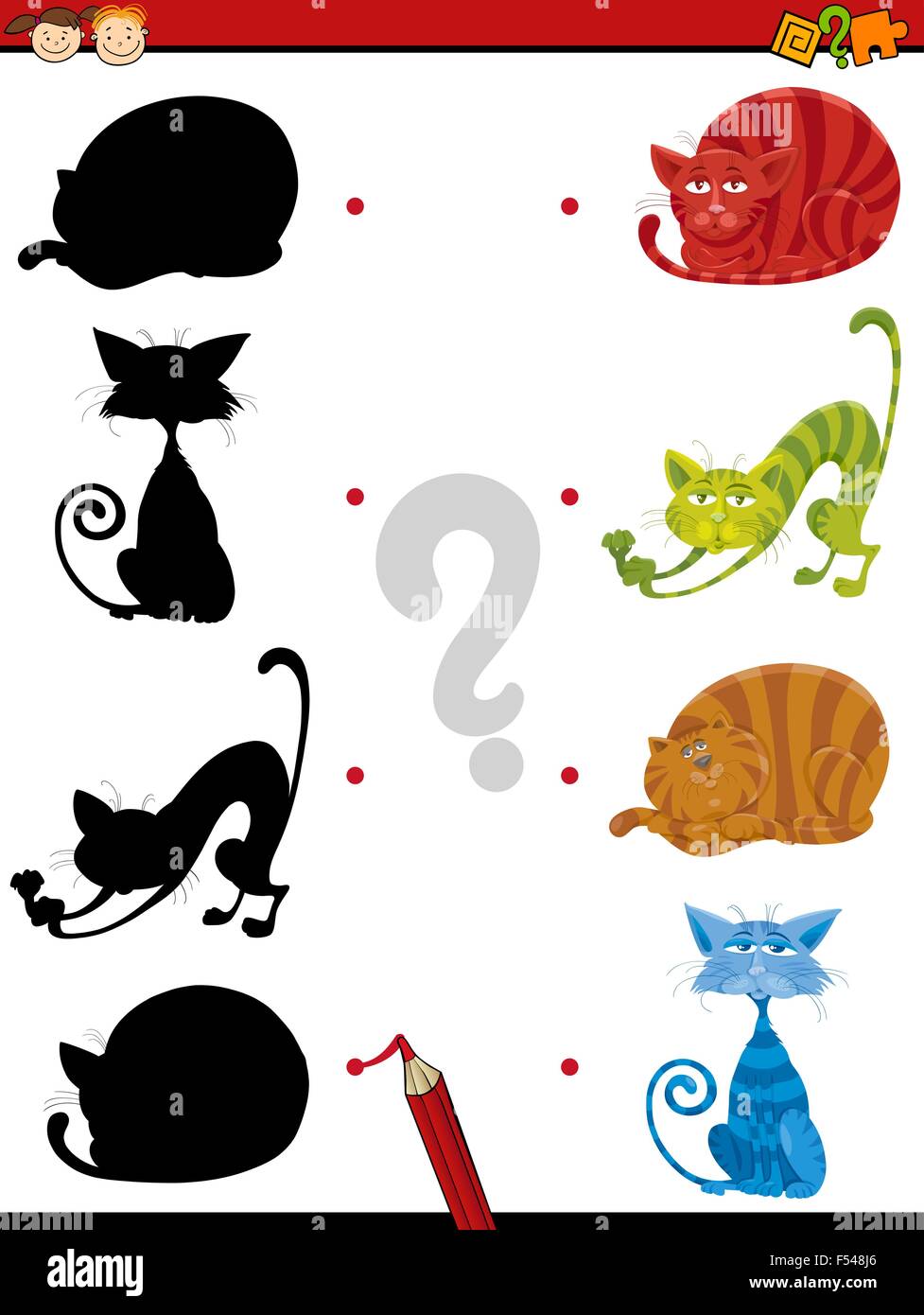 Cartoon Illustration of Educational Shadow Task for Children with Cats ...