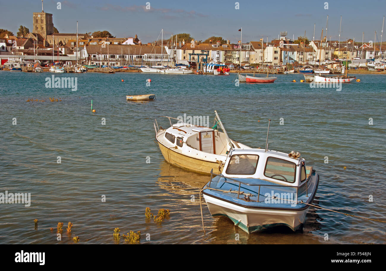 Shoreham By Sea, River Adur Motor Boats Moored, Sussex, Stock Photo