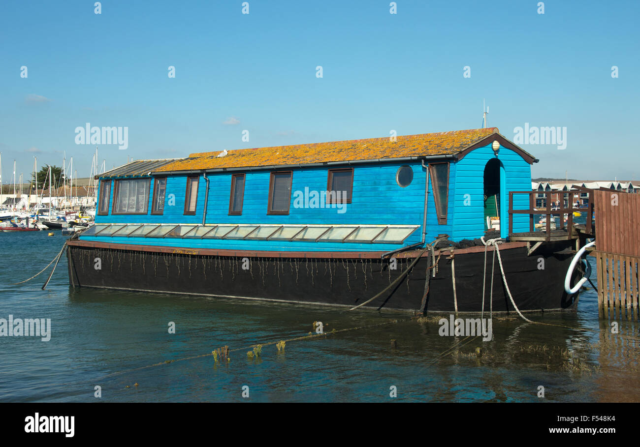 Shoreham By Sea, River Adur House Boat Moored, Sussex, Stock Photo