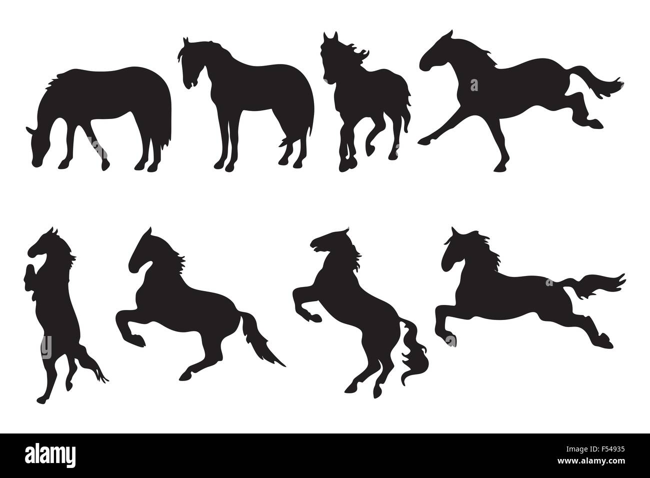 Collection of different silhouettes of horses - vector illustration isolated on white background Stock Vector