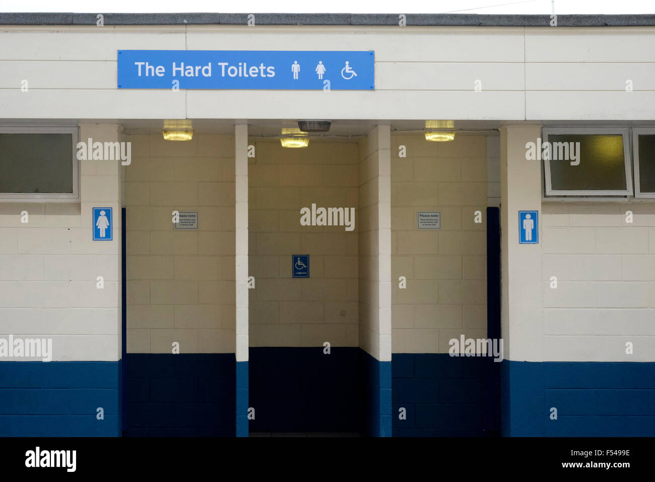 sign indicating the hard toilets in portsmouth england uk Stock Photo
