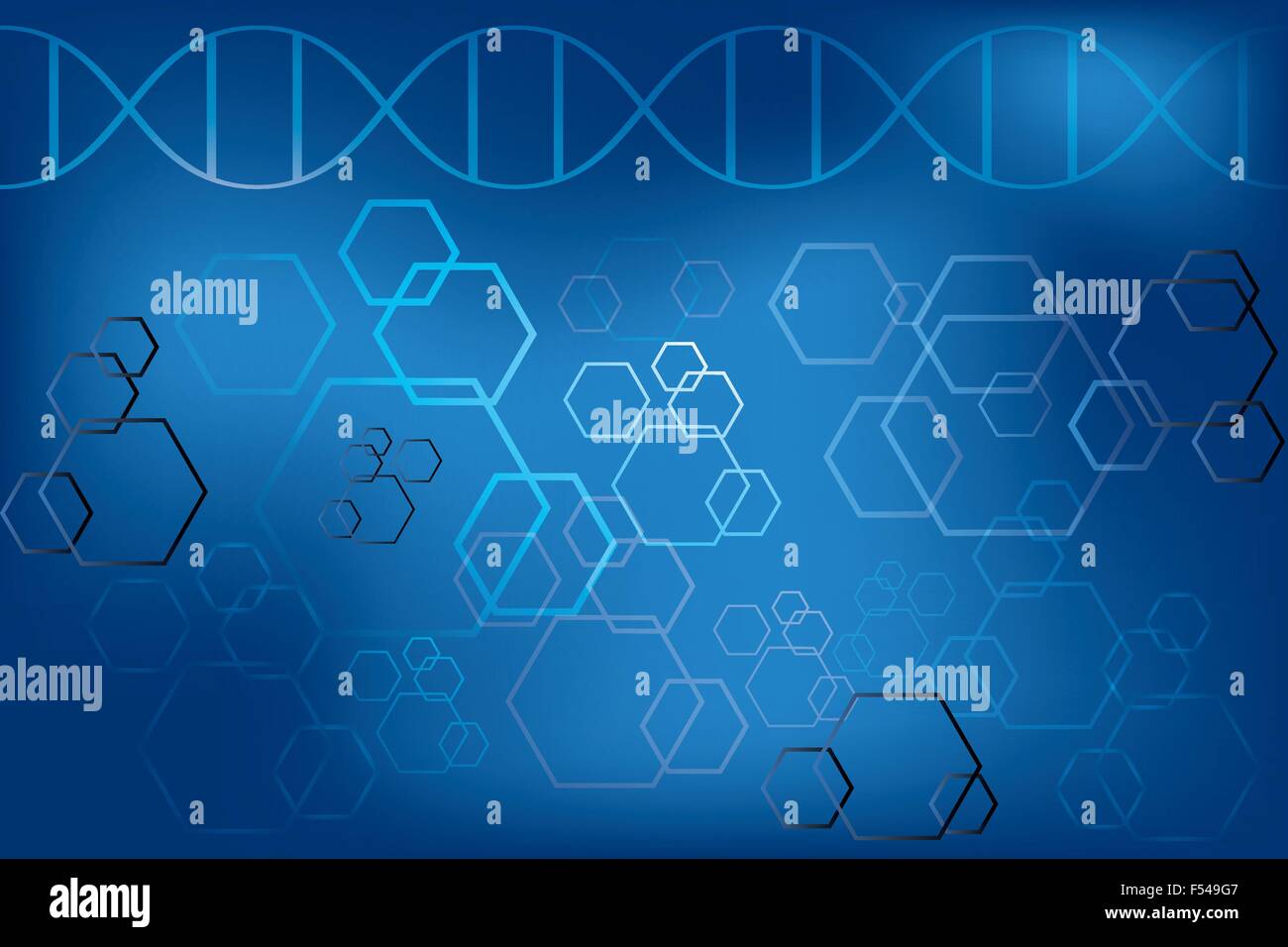 DNA strand and abstract atoms on light blue background - Vector illustration Stock Vector
