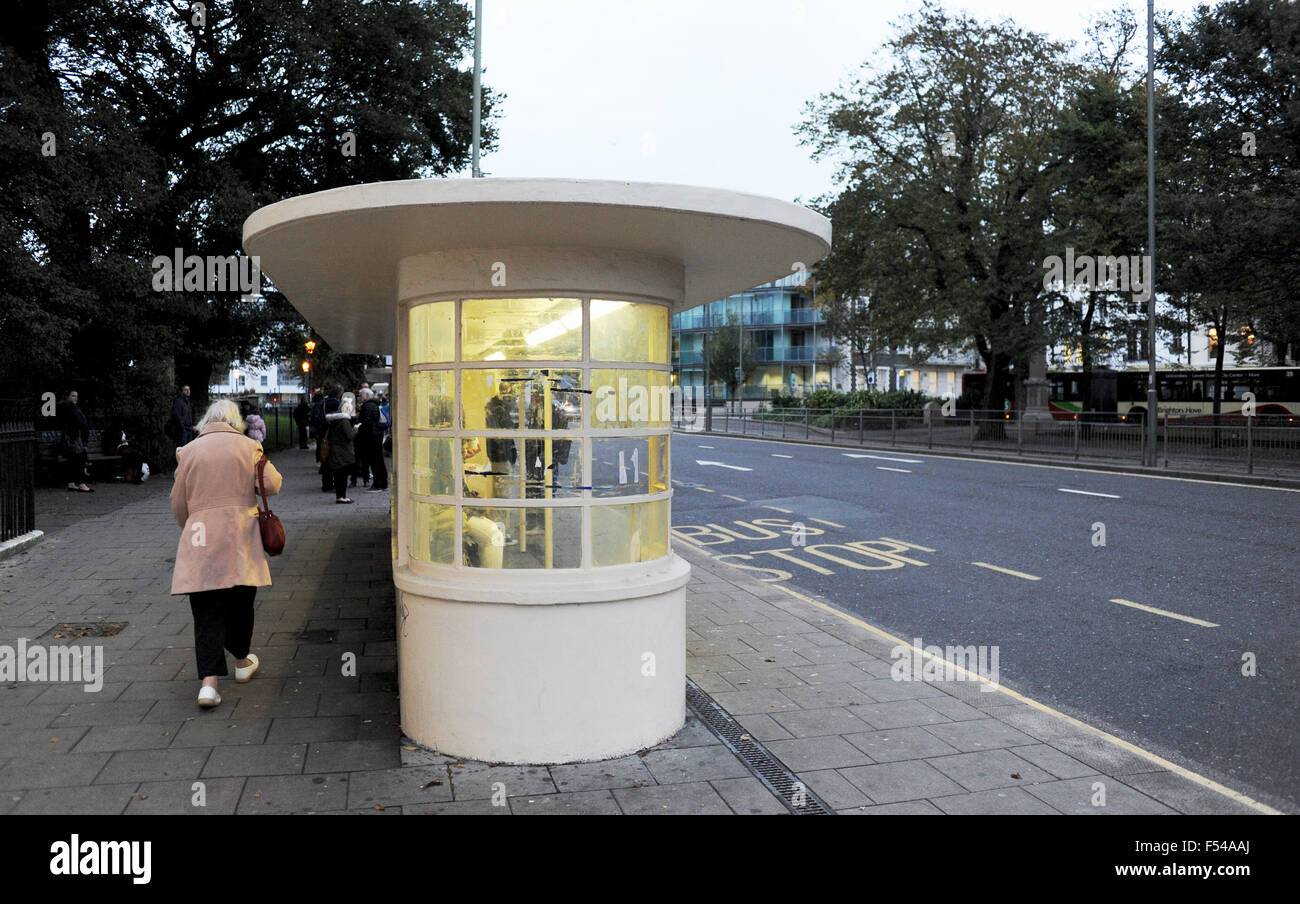 Art deco style bus shelters in the Old Steine Brighton UK Stock Photo