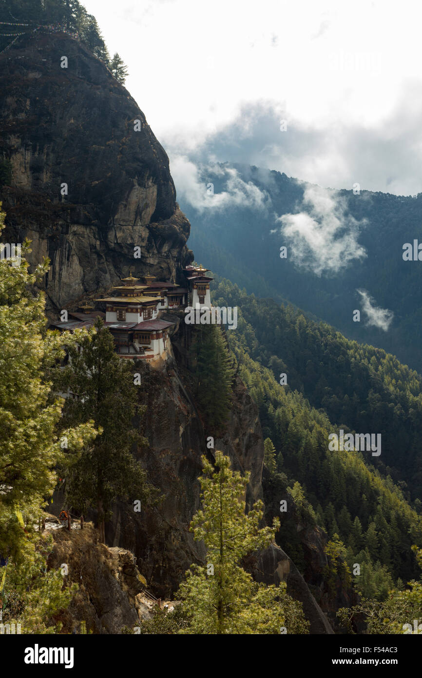 Tiger's Nest monastery with mist and cloud near Paro, Bhutan Stock Photo