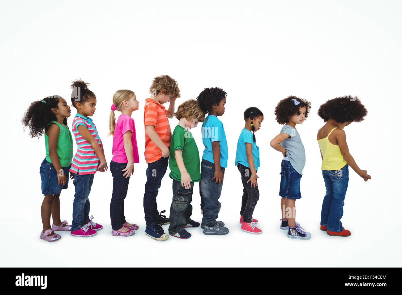Group of kids standing in a line Stock Photo