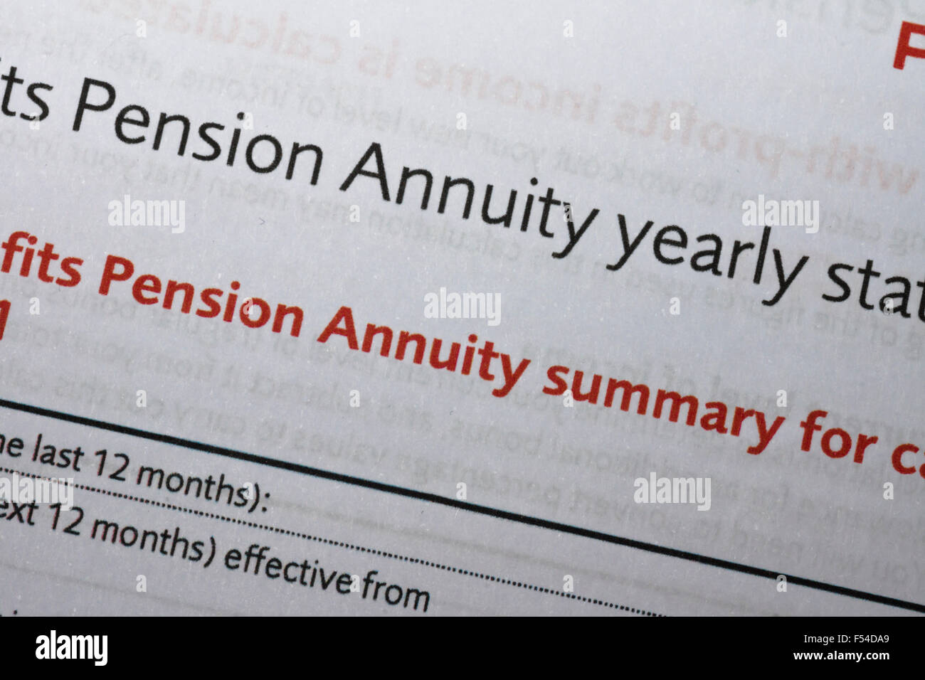Pension Annuity yearly statement letter Stock Photo