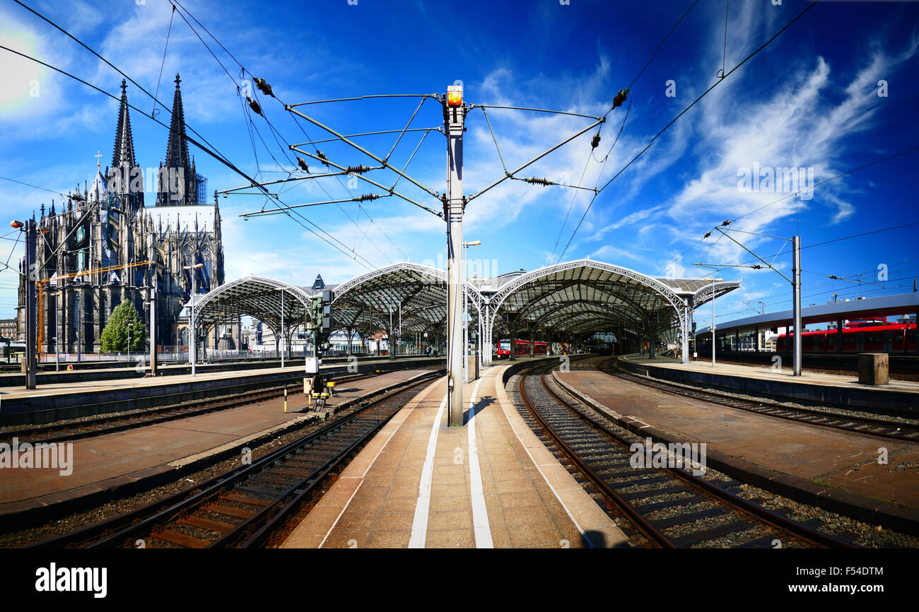 Europe Germany Cologne Köln Train station Railroad Railway Stock Photo