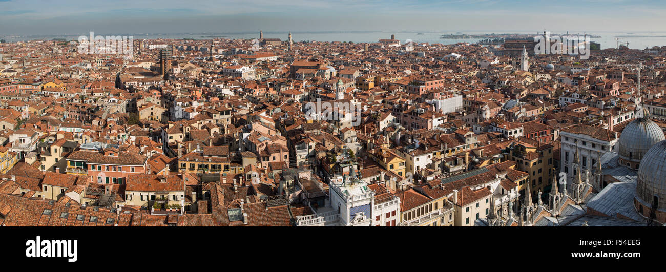 Panorama of Venice rooftops and lagoon, Italy Stock Photo