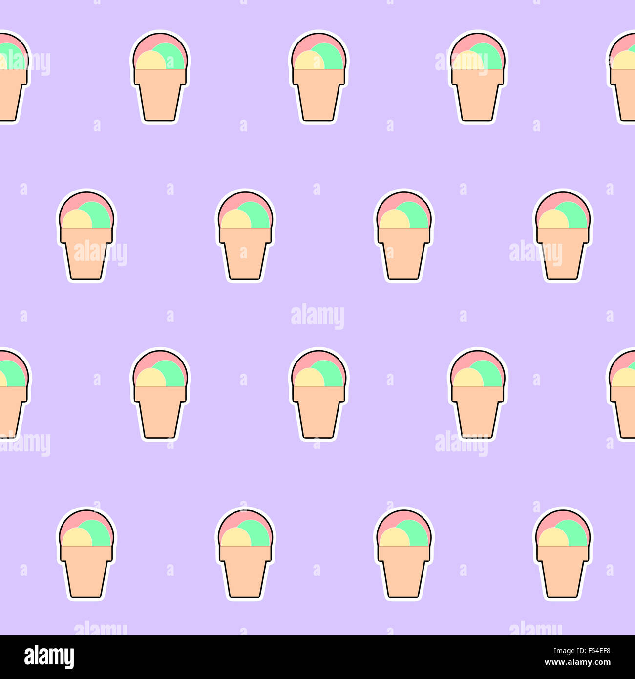 Ice cream cones on light lilac background - summer treats, a seamless pattern Stock Photo