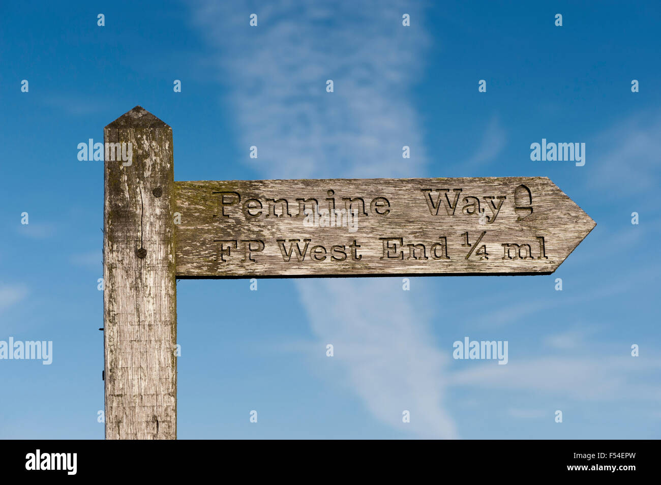 Sign post near Hawes, North Yorkshire, pointing direction of the Pennine Way. UK Stock Photo