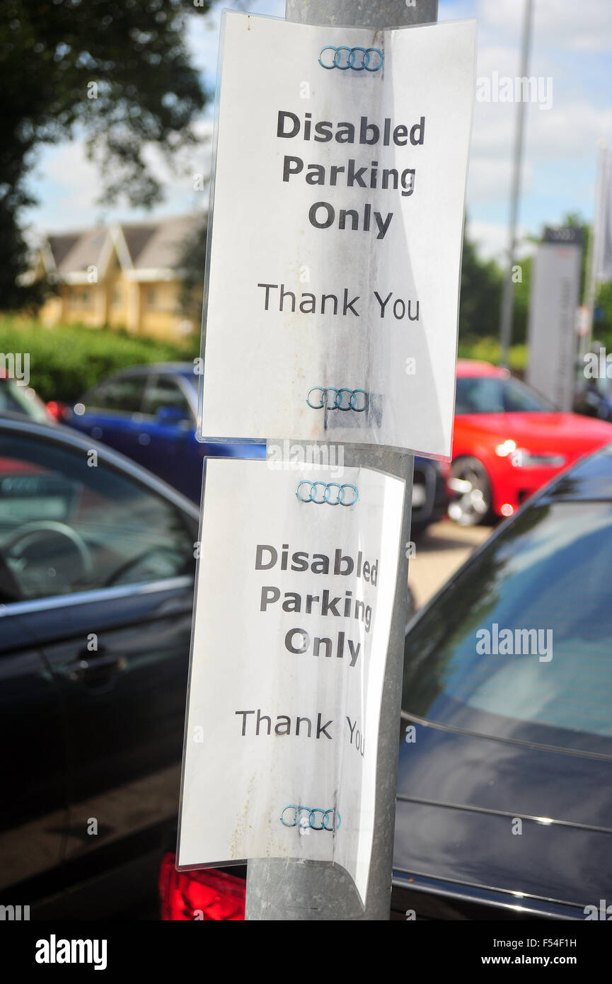 Parking signs at an Audi car dealership near to the Gloucestershire town of Tetbury in the UK. Stock Photo