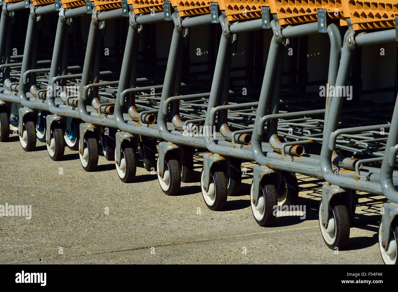 A close up image of a group of shopping carts Stock Photo