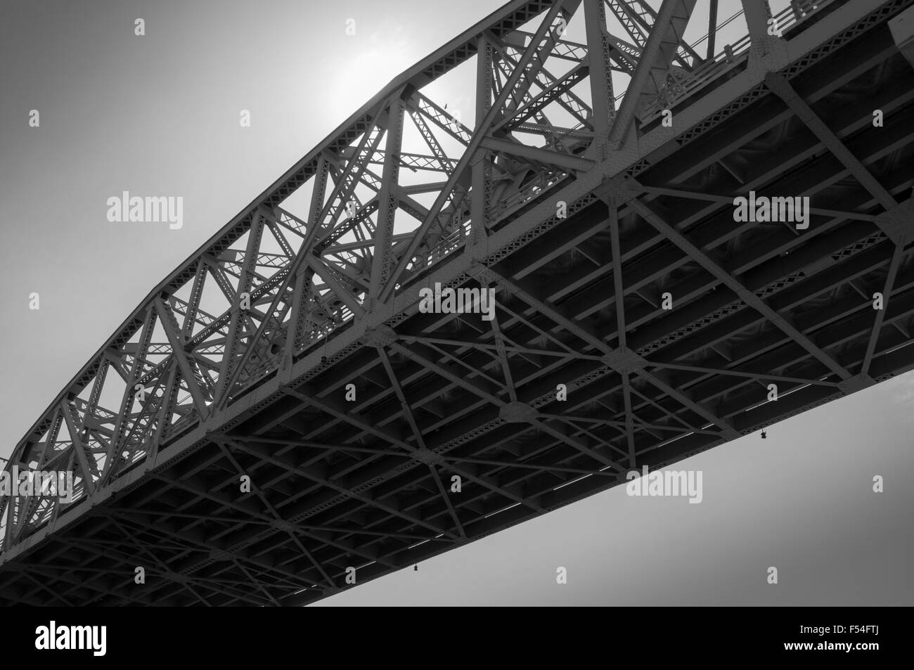 Steel rail bridge viewed three quarter from below Stock Photo Alamy