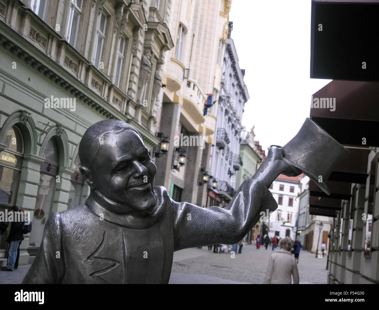 The Schoner Naci statue in the Bratislava old town, Slovakia Stock Photo