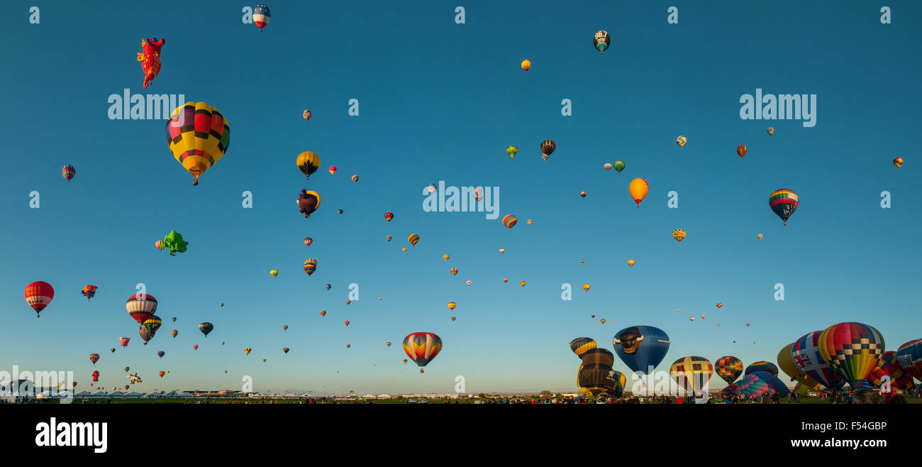 Albuquerque Hot Air Balloon Festival Panorama, New Mexico, USA Stock Photo