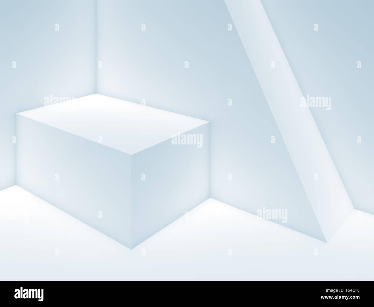 Abstract light blue empty interior background with simple geometric shapes in a corner and soft illumination, 3d illustration Stock Photo