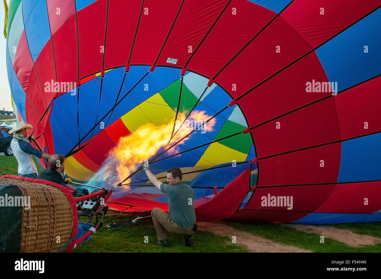 Inflating Hot Air Balloon, Albuquerque, New Mexico, USA Stock Photo