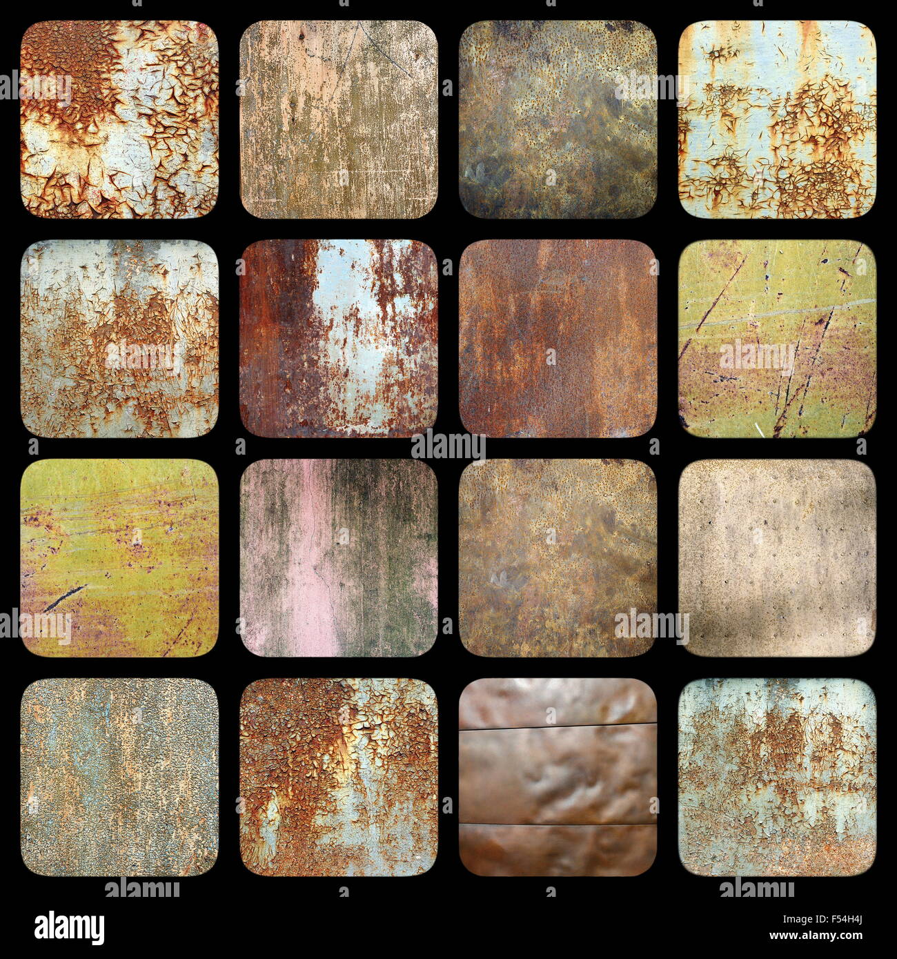 collection of interesting rusty metal textures, grungy surfaces for your design Stock Photo