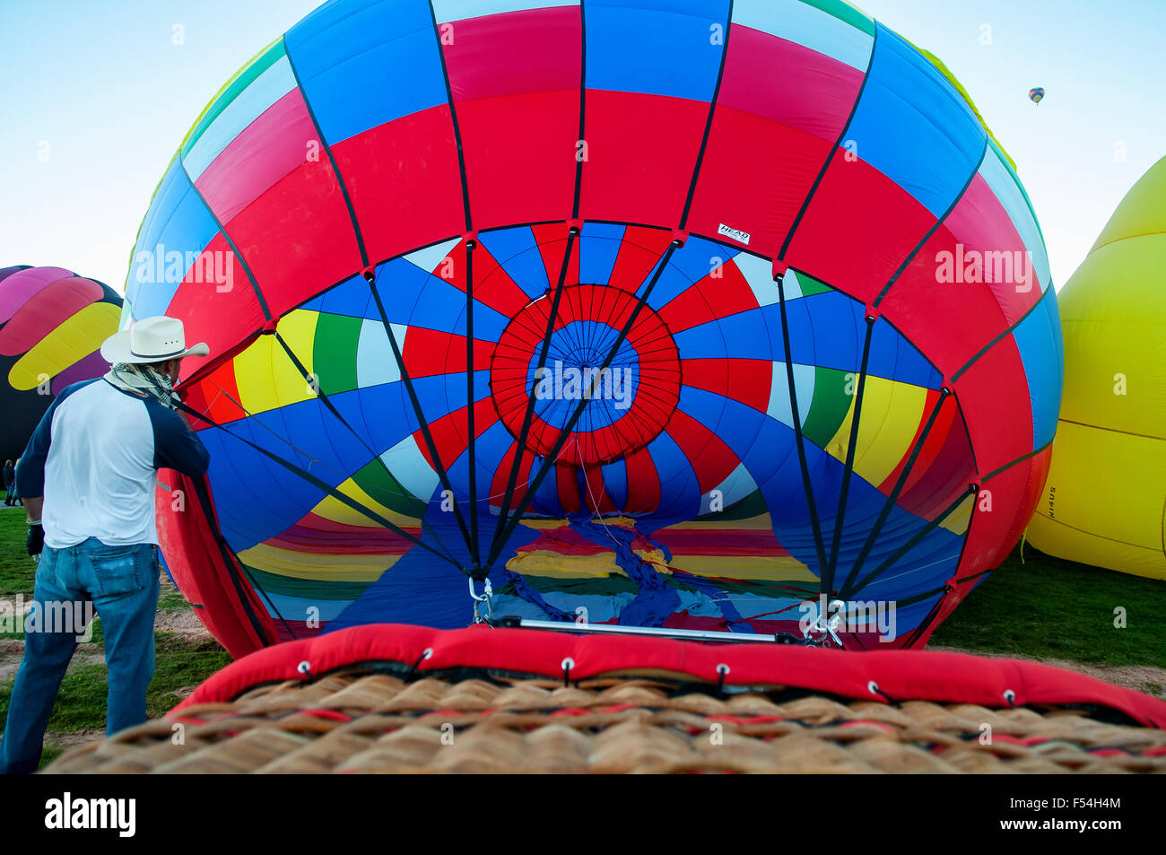 Inflating Hot Air Balloon, Albuquerque, New Mexico, USA Stock Photo