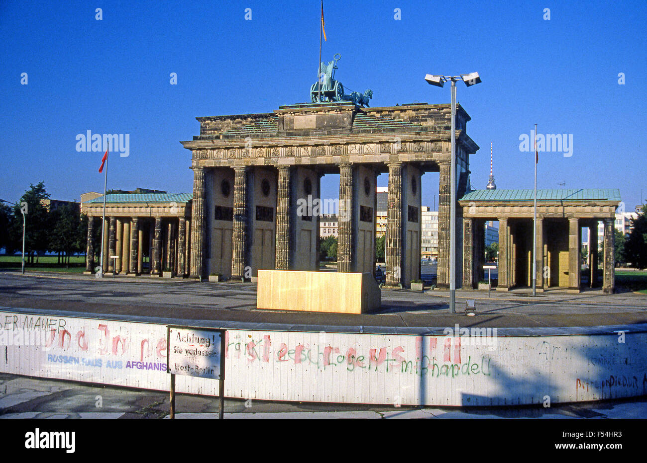 1985 The Berlin Wall running past the Brandenburg Gate during the Cold