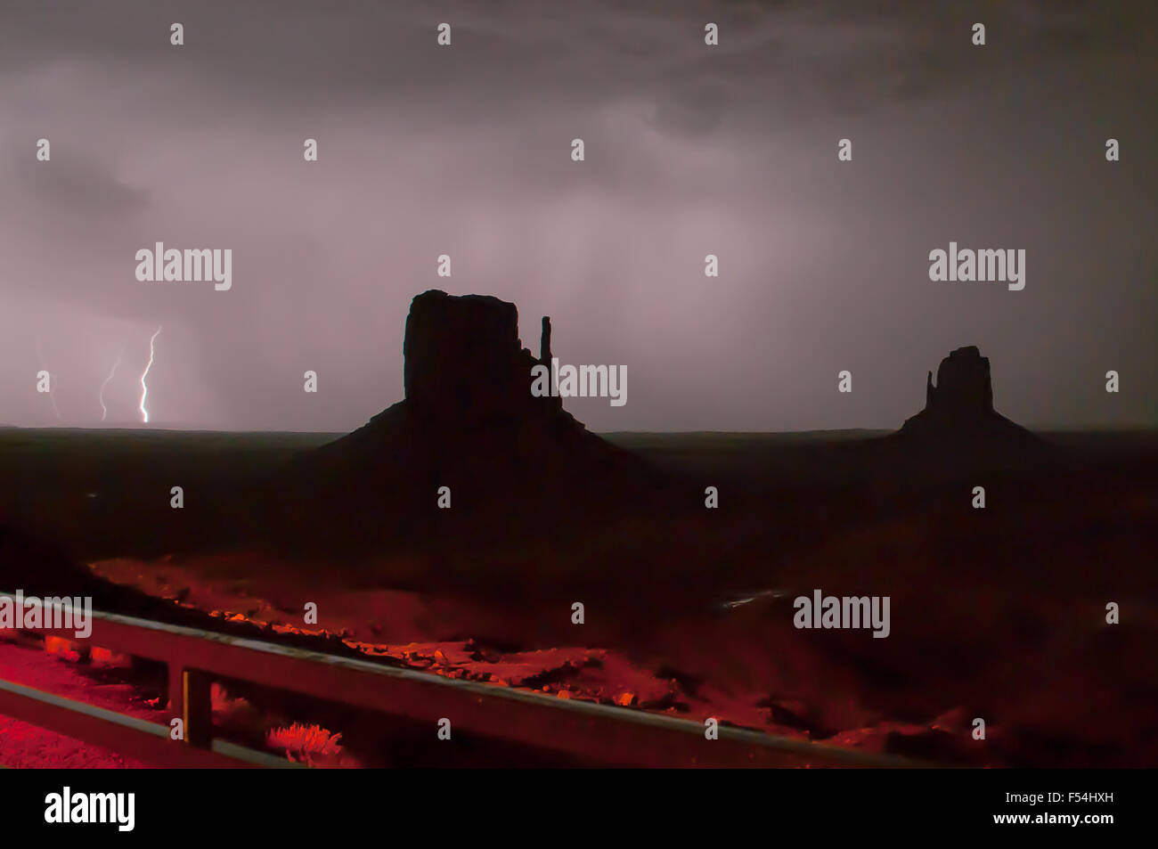 Lightning Storm over Monument Valley, Arizona Stock Photo