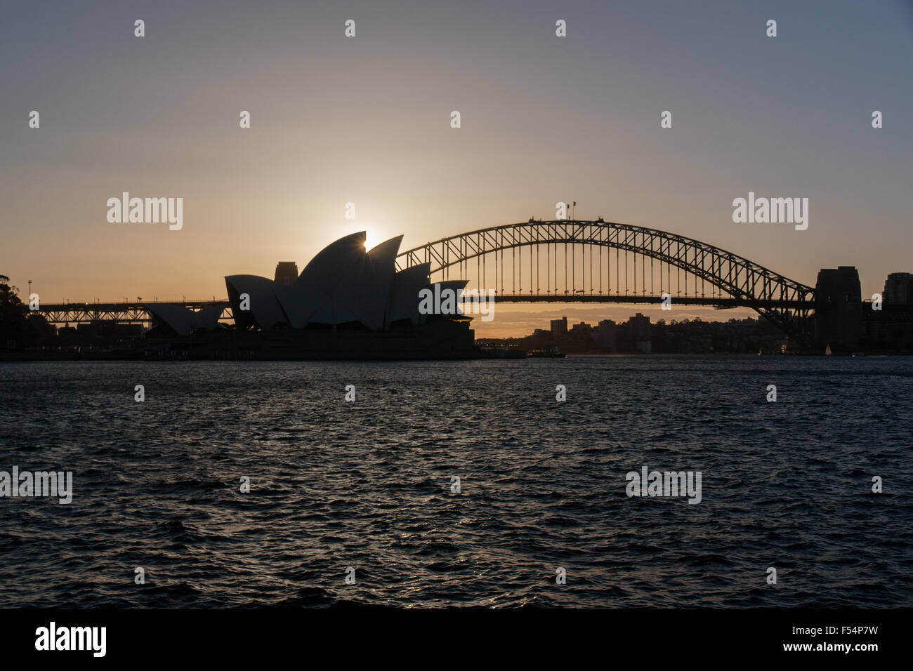 sydney opera house and harbour bridge at sunset Stock Photo