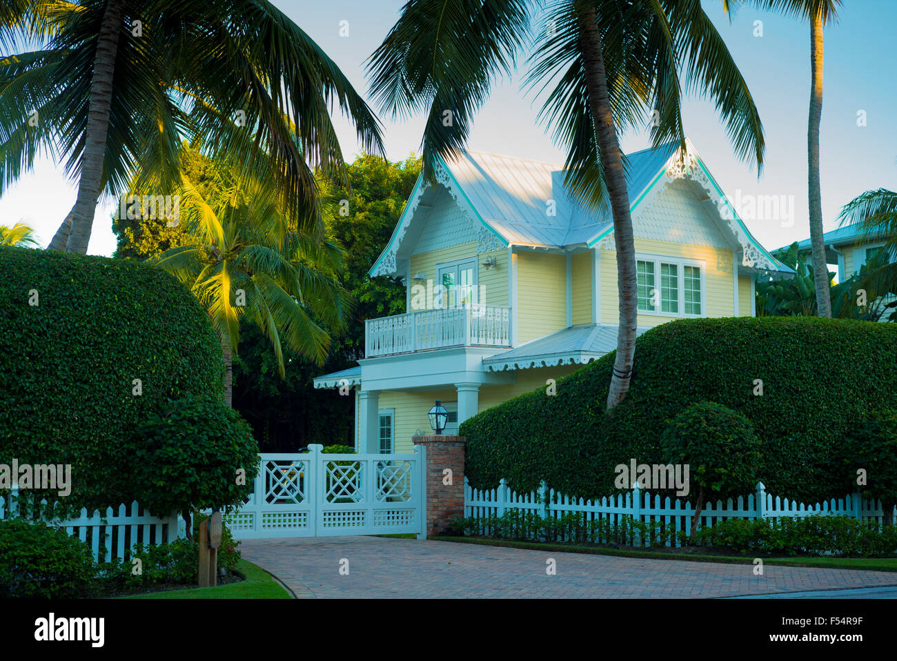 Luxury, stylish, winter home with sundeck and palm trees on Captiva Island in Florida, USA Stock Photo