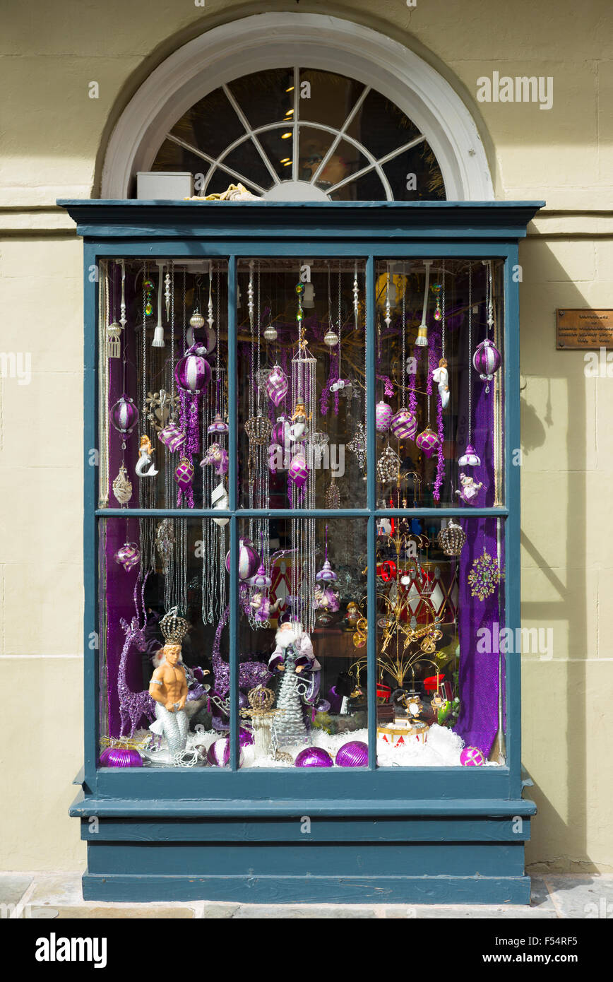 Mardi Gras shop window with traditional masks and souvenirs in Royal Street in French Quarter, New Orleans, USA Stock Photo