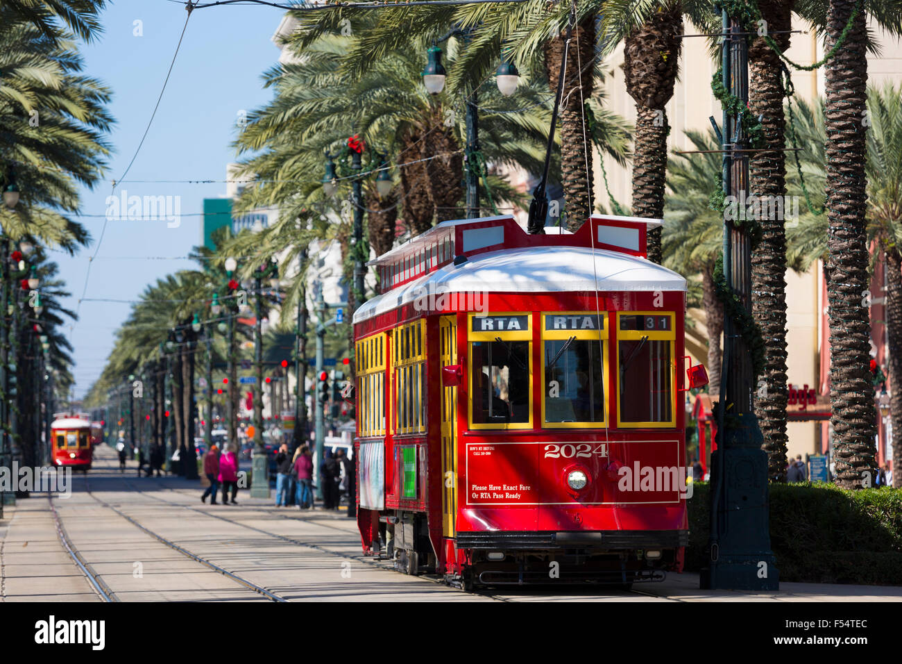 Streetcars in Canal Street in New Orleans, Louisiana, USA Stock Photo
