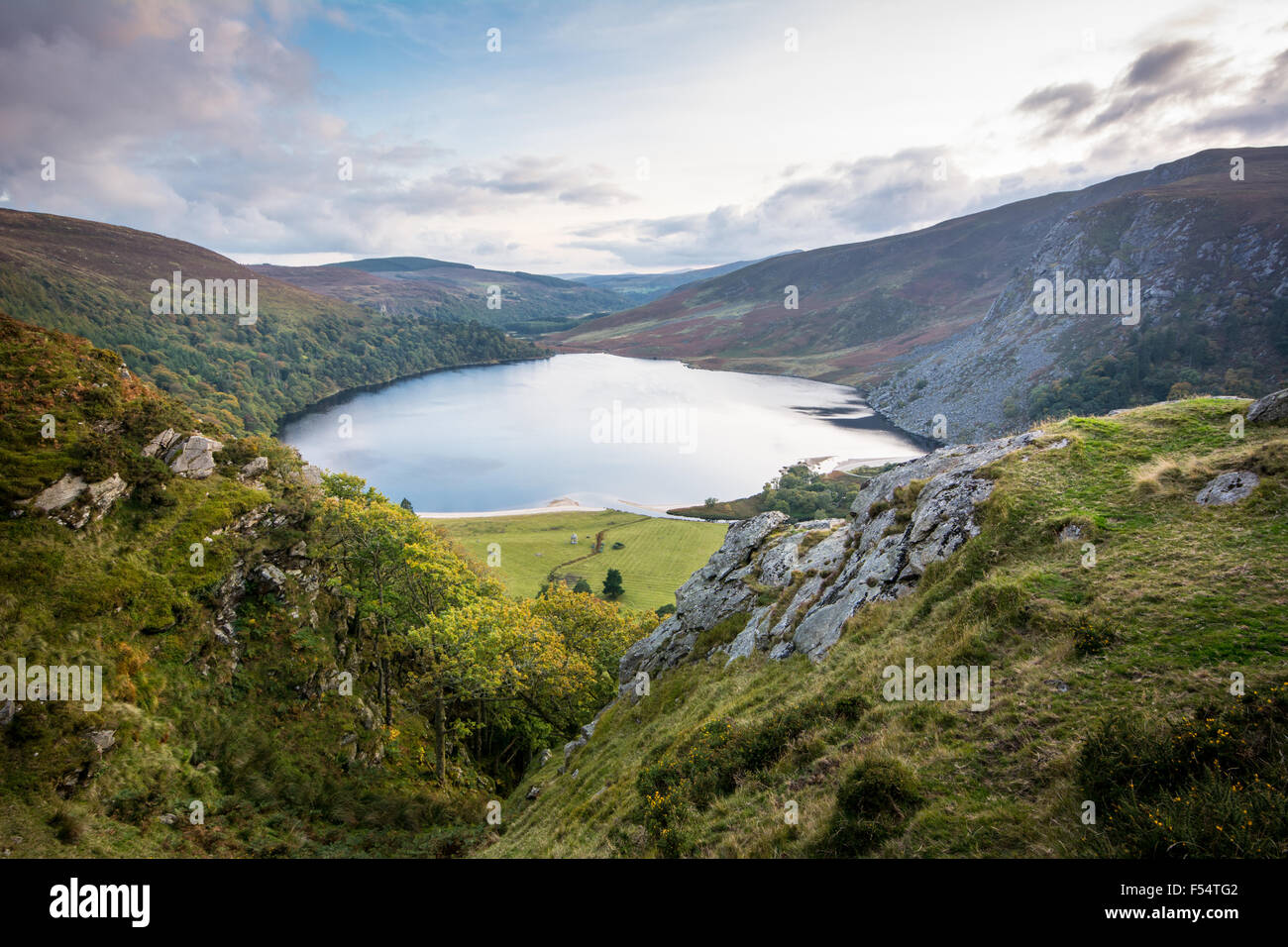 View of Lough Tay (Guinness Lake) and Luggala in the Wicklow Mountains, Ireland Stock Photo