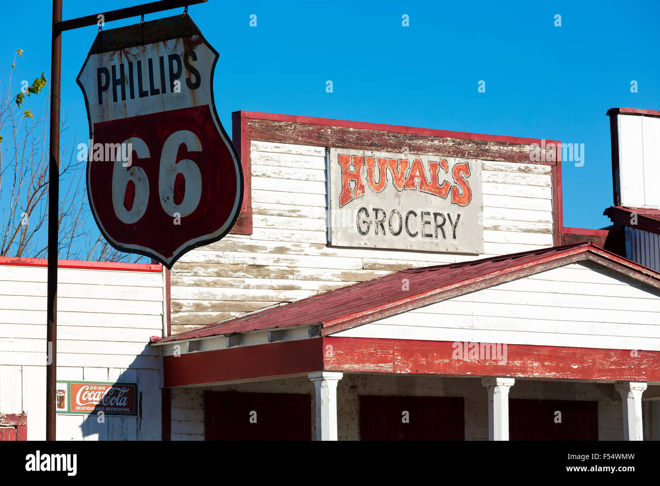 Preservation of Huval's Grocery Store with Phillips 66 sign as retro