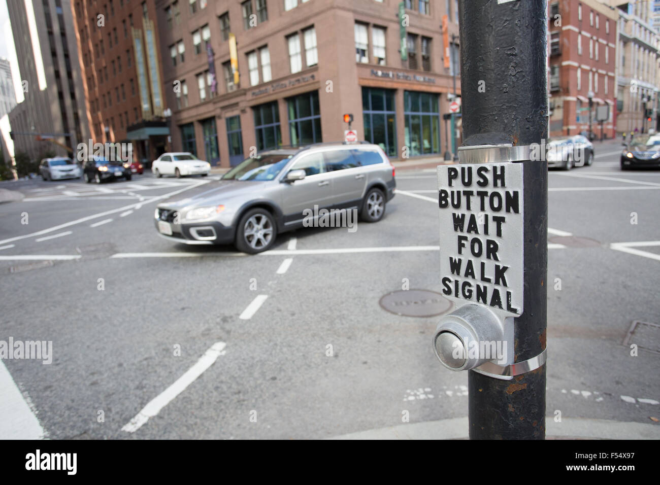 push button to cross road Stock Photo