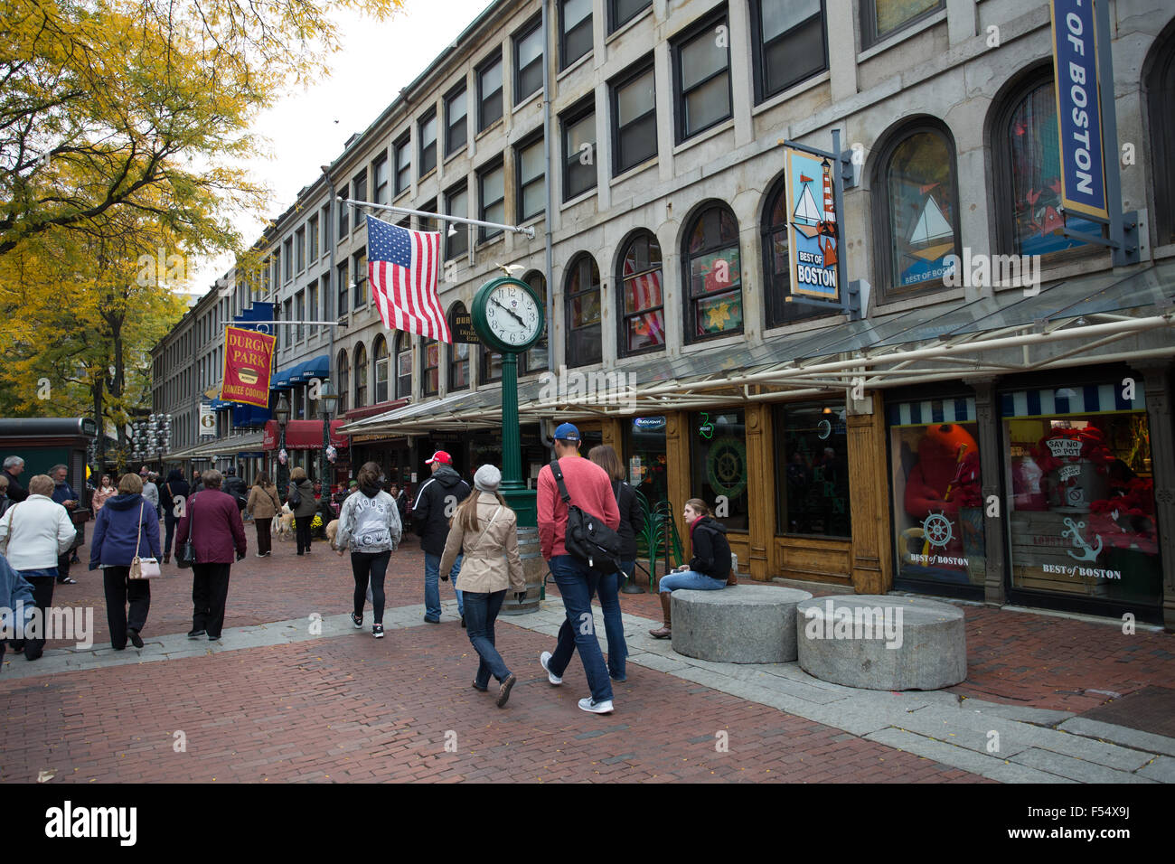 Boston Faneuil Hall outside people walking Stock Photo Alamy