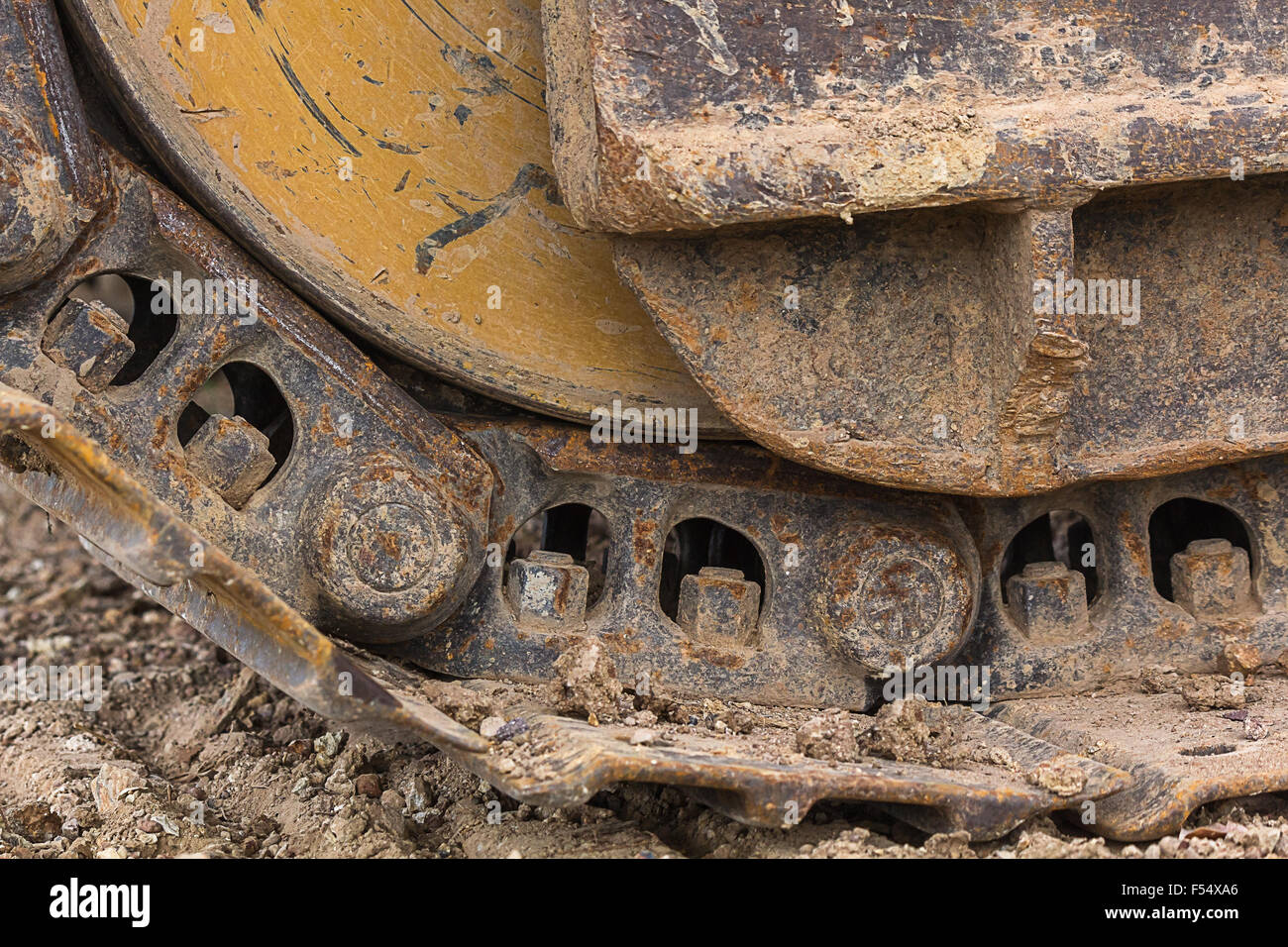 Close up track wheel of excavator Stock Photo