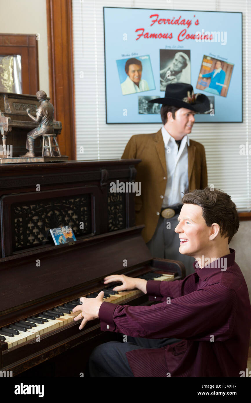 The Blues Trail - waxwork display local celebrity Jerry Lee Lewis playing piano at Louisiana Delta Music Museum, Ferriday USA Stock Photo