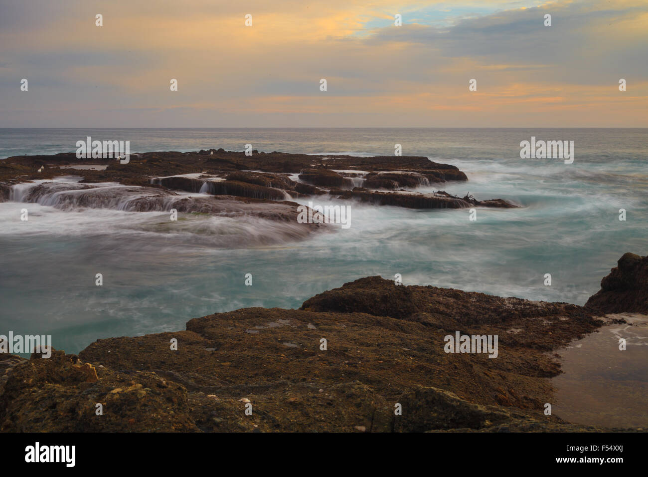 Ocean Mist Rocks Long exposure of rocks in waves, giving a mist like effect over ocean ...