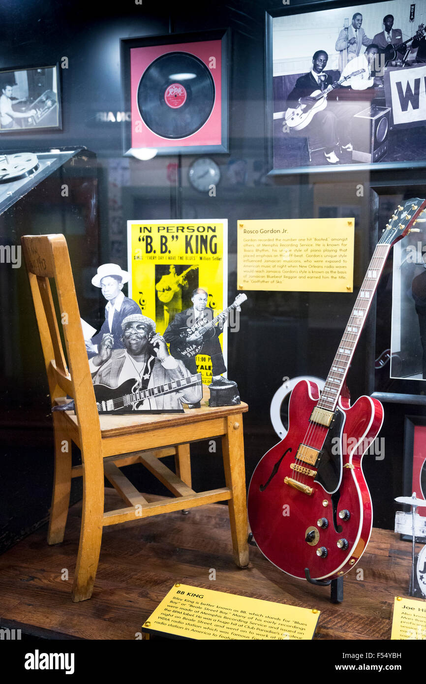 BB King exhibit Sun Studio birthplace of rock and roll stars Elvis Presley, Johnny Cash, Jerry Lee Lewis, Carl Perkins, Memphis Stock Photo