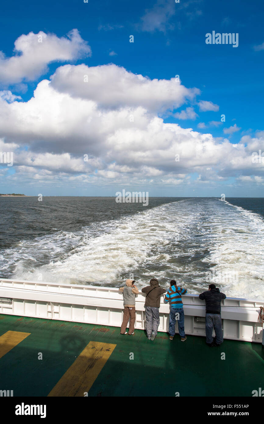 DEU, Germany, Schleswig-Holstein, on a ferry boat of the shipping company Wyker Dampfschiffs-Reederei from Dagebuell to Amrum is Stock Photo