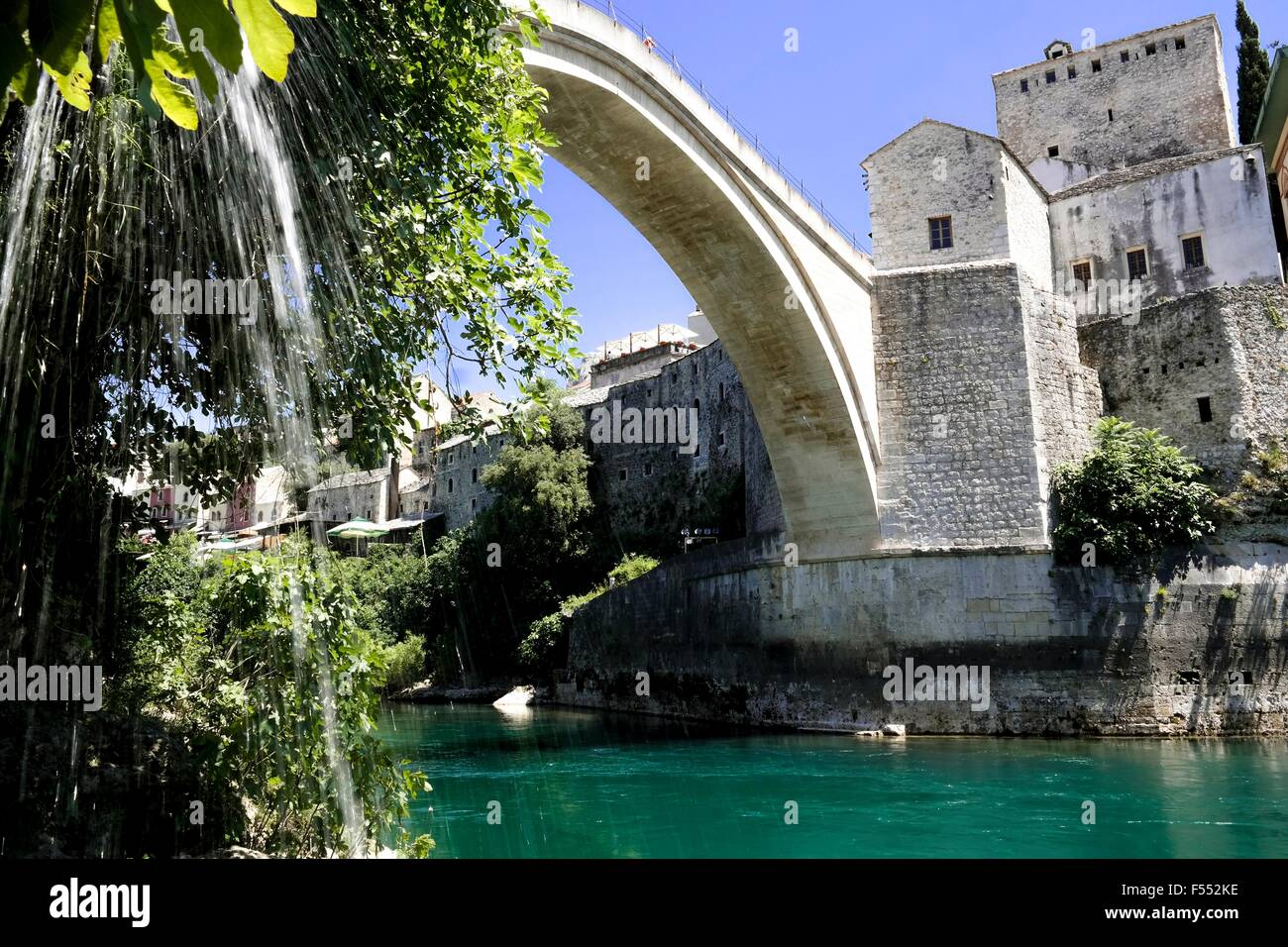 Old Bridge in Mostar from beneath. Stock Photo