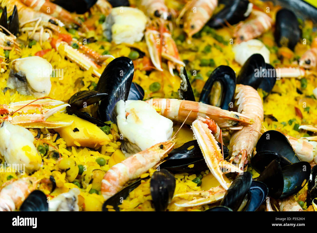 Traditional Spanish seafood paella Stock Photo