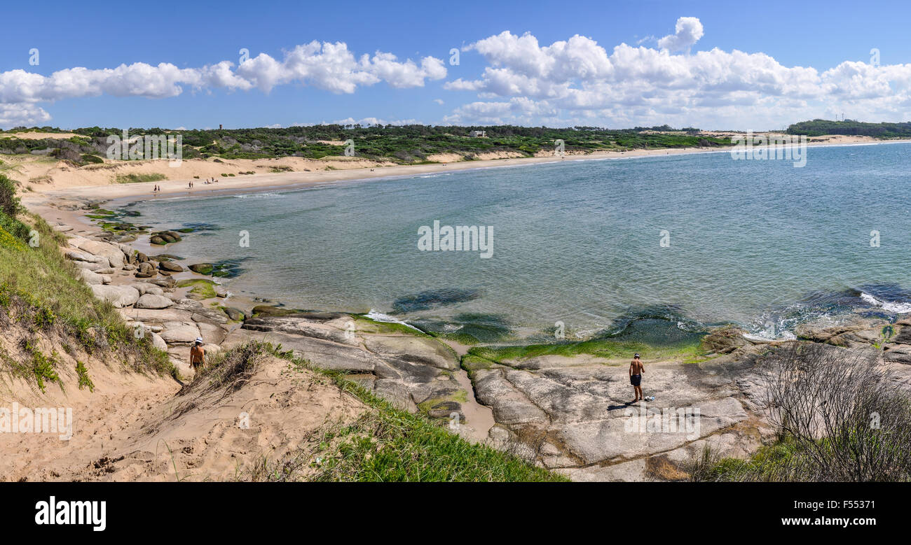 Beach view in the remote coastal village of Punta del Diablo in Uruguay. Stock Photo