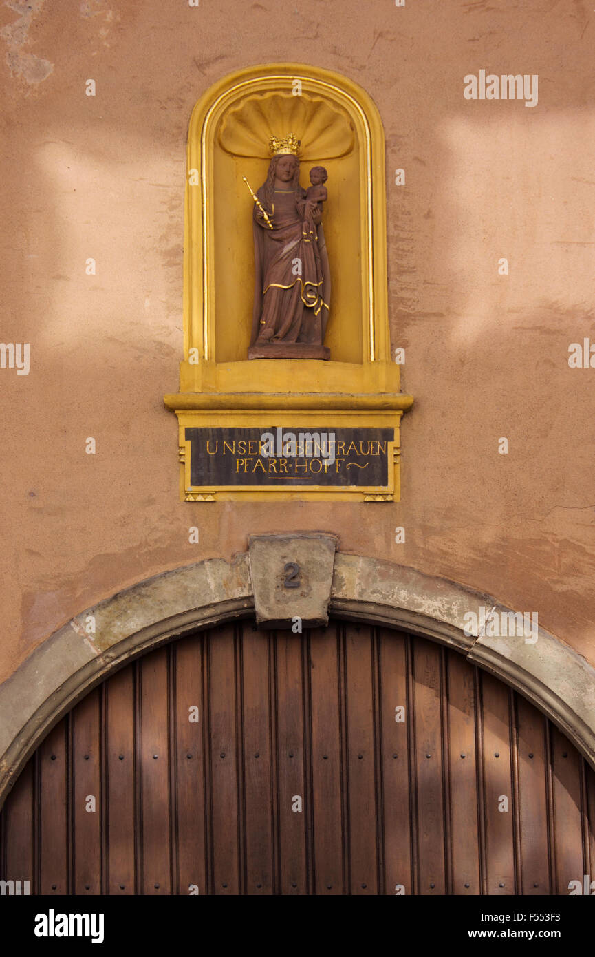 Madonna niche on an exterior wall in Trier. Stock Photo