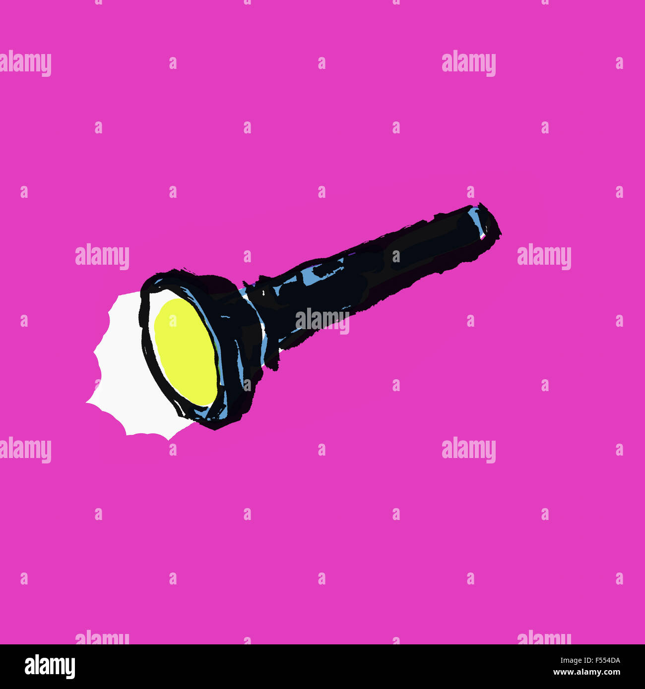 Illustration of illuminated flashlight against pink background Stock