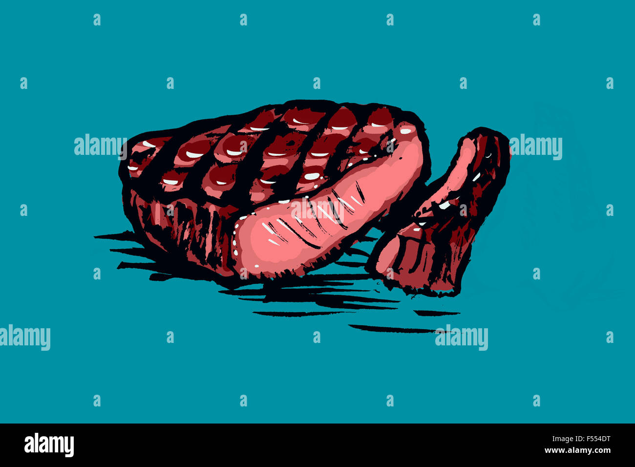 Illustration of red meat on blue background Stock Photo Alamy