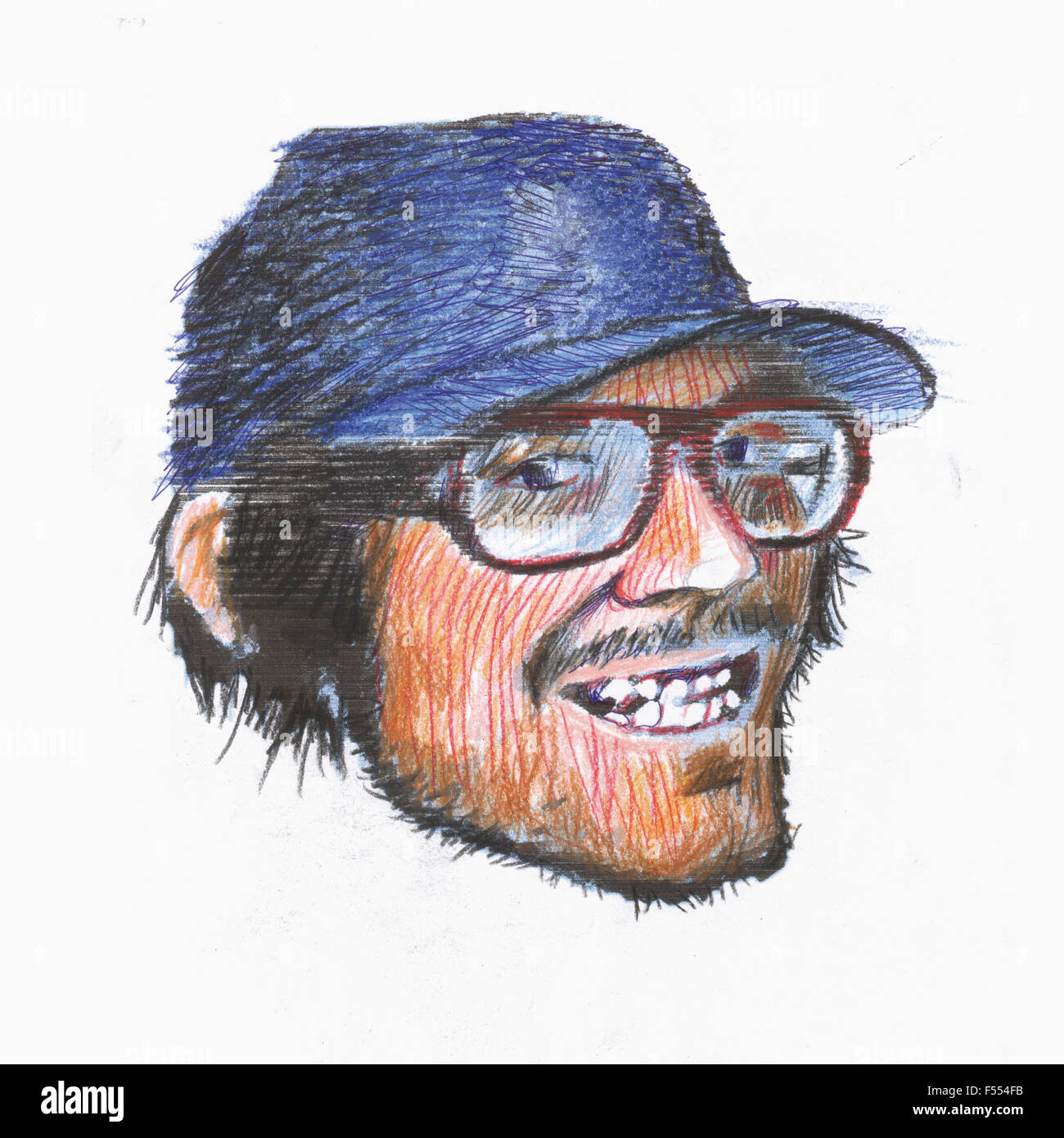 Illustrative image of happy man wearing cap and eyeglasses against white background Stock Photo