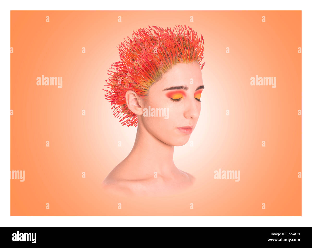 Orange Floral Portrait Stock Photo