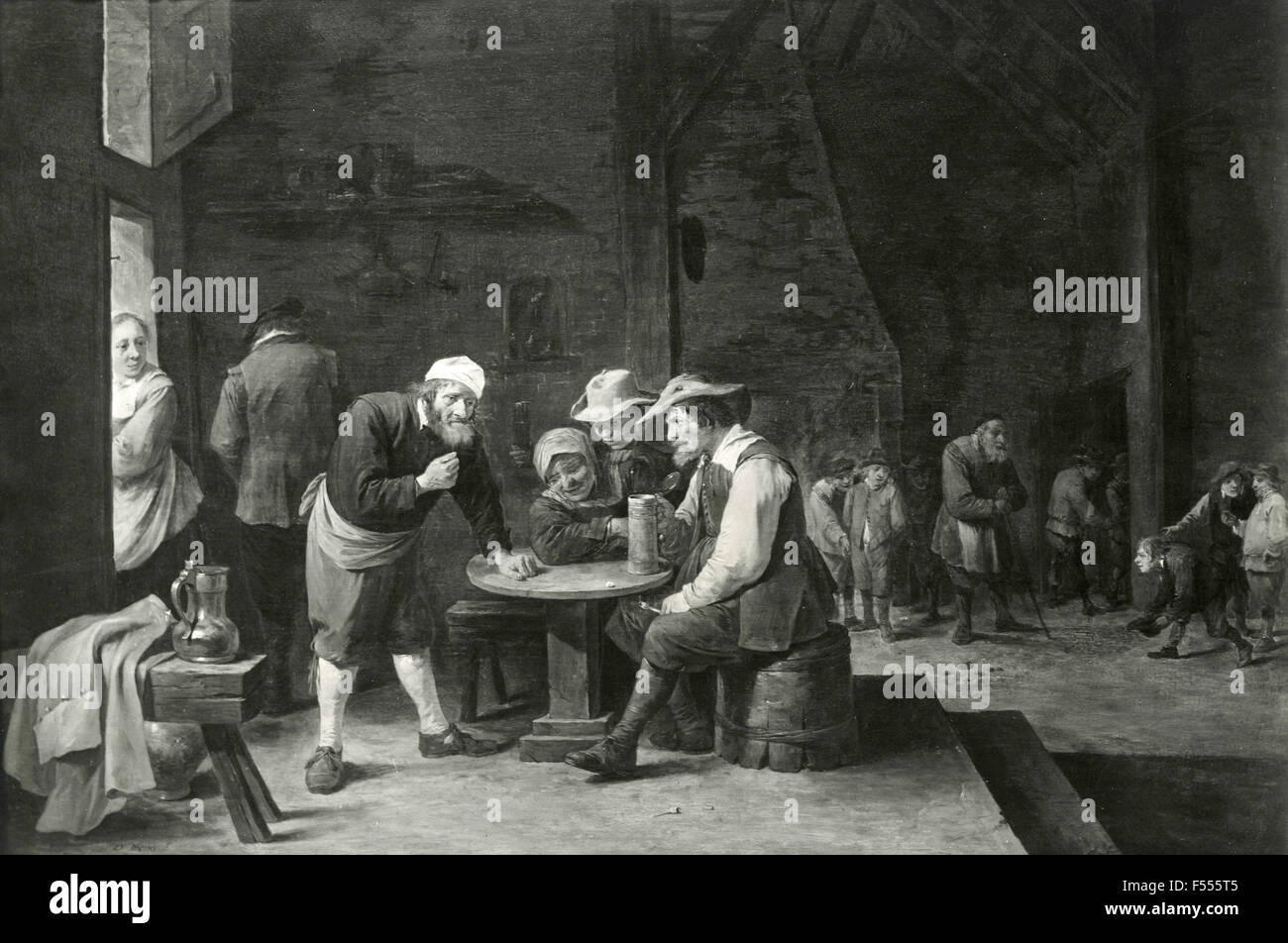 picture gallery,turin, tavern, interior, painting, David Teniers, 1920s