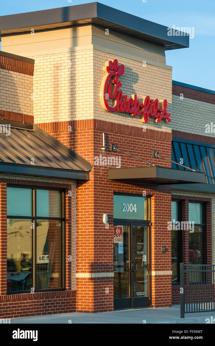 Entrance to Chick-fil-A restaurant, America's top-rated fast food chain. Stock Photo