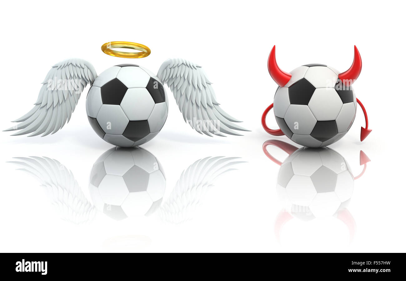 funny football 3d concept - angel and devil soccer balls Stock Photo