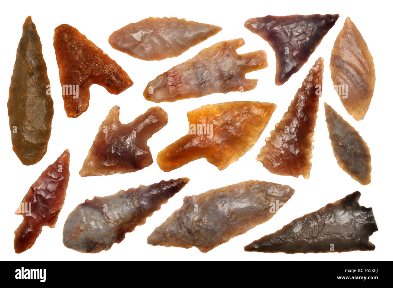 Neolithic flint arrowhead (Saharan Africa, c4000BC) in various styles Stock Photo